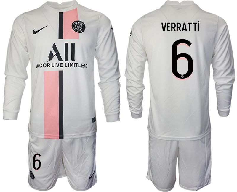 Men 2021-2022 Club Paris St German away white Long Sleeve #6 Soccer Jersey